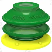 PIAB Vacuum Pad Assembly: G1/8 in, 26.01 mm Pad Dia, Polyurethane, Green, 30.99 mm Pad Ht, 60A (MPN BX25P.4E.02AB.F). Key specifications — attr1019194: BX25P.4E.02AB.F; attr1019196: PIAB; attr1019197: 60A.