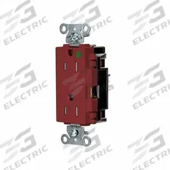 HUBBELL Receptacle: Hospital Grade, Decorator Duplex, 5-15R, Red, 125V AC, 15 A, 2 Pole / 3 Wire (MPN HBL2172STRTR)