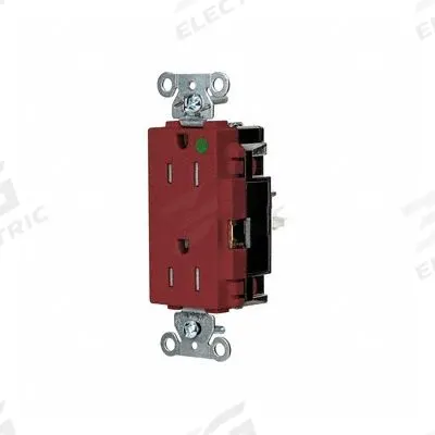 HUBBELL Receptacle: Hospital Grade, Decorator Duplex, 5-15R, Red, 125V AC, 15 A - General Purpose Receptacles