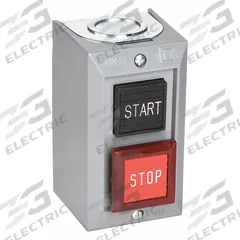 SQUARE D Control Station: Flush Push Button/Mushroom Head Push Button, 0 Pilot Lights, 1NO/1NC (MPN 9001BG203). Key specifications — attr1022946: Start/Stop; attr1022956: Red; attr211290: SQUARE D; attr1042017: Indoor Use Only.