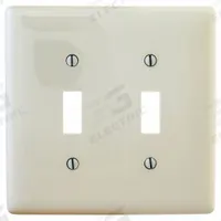 HUBBELL Wall Plate: Toggle, 2 Gang, Almond, Jumbo Size (MPN NPJJ2LA). Key specifications — Brand: HUBBELL; Material: Nylon.