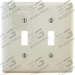 HUBBELL Wall Plate: Toggle, 2 Gang, Almond, Jumbo Size (MPN NPJJ2LA). Key specifications — Brand: HUBBELL; Material: Nylon.