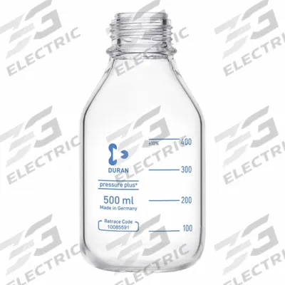 DURAN Laboratory Bottle: 500 mL, Closure Material: HDPE – Closure Liner Material: Unlined Cap - Clear Wide Mouth Round Glass Lab Bottles
