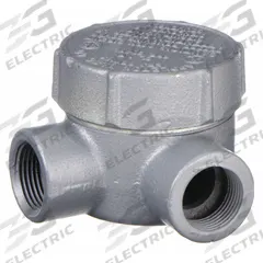 Conduit Outlet Body: Iron, GRJ, 1/2 in Trade Size, L Body, 7.3 cu in Body Capacity (MPN GRJL50). Key specifications — Series: For Round Body; Compatible Conduit Trade Size: 1/2 in; Thread Gender: Female; Hub Style: Threaded; Cover Included: Yes; Body Style: L; Connection Type: Threaded; Back Type: Round.