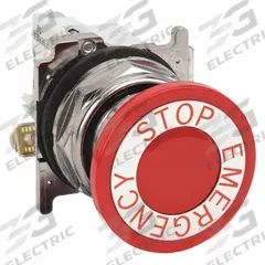 EATON Emergency Stop Push Button: Non-Illuminated, Mushroom Head Profile, Metallic, 30 mm, 1NC (MPN 10250T5B63-71X). Key specifications — Brand: EATON; Action: Maintained/Maintained; Series: 10250T; Push Button Material Type: Metallic.