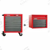 PROTO Rolling Cabinet Kit: 13 Drawers, Heavy Duty, Keyed, 34 in W x 25 1/4 in D x 68 in H (MPN J553441-8SG/J553427-6SG). Key specifications — attr1116680: Gray; attr1116684: Ball Bearing; attr1116690: PROTO; attr1116659: Keyed; attr1116661: Top Chest 34 in W x 25-1/4 in D x 27 in H.