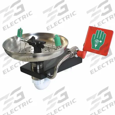 HUGHES SAFETY Plumbed Eyewash: Std, Wall Mnt, Eyes and Face Coverage, Uncovered - Wall-Mount Eyewash Stations