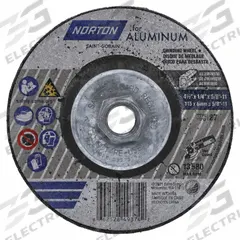 NORTON Depressed Center Wheel: Type 27, 4 1/2" x 1/4" x 5/8", Aluminum Oxide, 20 Grit (MPN 66252849374). Key specifications — Series: Norton for Aluminum; Brand: NORTON.