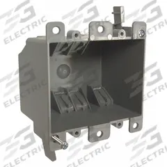 RACO Electrical Box: PVC, Nonmetallic Material & Nominal Size, Square, 2 Gangs, 2 3/4 in Box Dp (MPN 7488RAC). Key specifications — Brand: RACO; Bracket Style: Flush; Clamp Style: NMSC.