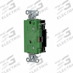 HUBBELL Receptacle: Hospital Grade, Decorator Duplex, 5-20R, Green, 125V AC, 20 A, 2 Pole / 3 Wire (MPN HBL2182STGNTR)