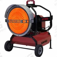 SUNFIRE Portable Radiant Heater: Diesel/Kerosene, 120,000 BtuH Heating Capacity Output (MPN SF120). Key specifications — Brand: SUNFIRE; Overall Dimensions - H x W x D: 33-3/4 in x 28-1/2 in x 32 in.