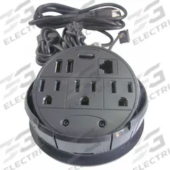 APPROVED VENDOR Power Pod: 3 Outlets, 8 ft Cord Lg, Black, 4.22 in Wd, Recessed Mounting, Type A (MPN 49T419). Key specifications — Shape: Round; Brand: APPROVED VENDOR; USB Connectors Included: Type A; Mounting Style: Recessed.