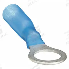 GRAINGER Ring Terminal: Blue, Heat Shrink Insulation, 5/16 in Stud Size, 16 AWG to 14 AWG Wire Sizes (MPN 5WHH8). Key specifications — Brand: GRAINGER.