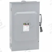 SQUARE D Safety Switch: Fusible, 200 A, Single Phase, 240V AC, Galvanized Steel, Indoor/Outdoor (MPN D224NRB). Key specifications — Brand: SQUARE D.