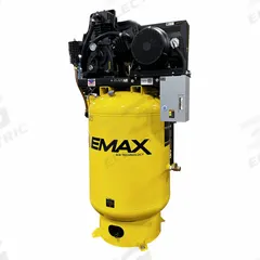 EMAX Electric Air Compressor: 15 hp, 2 Stage, Vertical, 80 gal, 57 cfm, 175 psi, 460V, Auto (MPN ESPR15V120Y3-460). Key specifications — attr1395880: Auto; attr48430: EMAX; attr48448: Belt Tensioner; attr48450: 460V; attr48474: Three; attr48487: Vertical; attr1396708: Radiator Aftercooler.