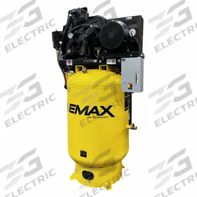 EMAX Electric Air Compressor: 15 hp, 2 Stage, Vertical, 80 gal, 57 cfm, 175 psi - Quiet Pressure Lubricated Electric Air Compressors with Silencer
