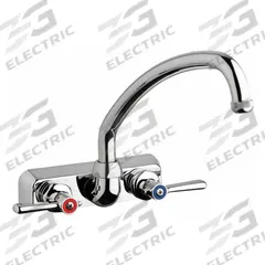 CHICAGO FAUCETS Low Arc Kitchen Faucet: W4W, Brass, Centerset, Wall, 2 Mounting Holes, 2 Handles (MPN W4W-L9E1-369AB). Key specifications — Series: W4W; Brand: CHICAGO FAUCETS.