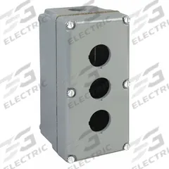 SCHNEIDER ELECTRIC Push Button Enclosure: 30mm, 3 Holes, Aluminum, NEMA 1/12/13/3/4/6 (MPN 9001KY3). Key specifications — attr211299: SCHNEIDER; attr1043605: Weather Resistant.