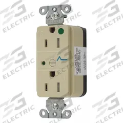HUBBELL Receptacle: Hospital Grade Fed. Spec., Duplex, 5-15R, Ivory, 125V AC, 15 A, 2 Pole / 3 Wire (MPN SNAP8262IS)