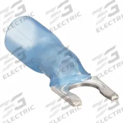 3M Fork Terminals: Blue, Heat Shrink, #6 Stud Size, 16 AWG – 14 AWG Wire Range, Locking Fork (MPN MH14-6FLX). Key specifications — Barrel Style: Strain Relief; Manufacturer Part Number: MH14-6FLX; Brand: 3M; Series: TH.