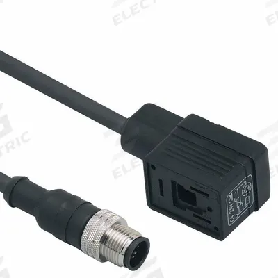 IFM Patch cable: M12 Male Straight x DIN Form B Industrial, 1 m Cable Lg, PUR - DIN Form Industrial B Solenoid Connector x M12 Cordsets