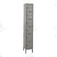 HALLOWELL Box Locker: 12 in x 12 in x 78 in, 6 Tiers, 1 Units Wide, Louvered, Padlock Hasp, Gray (MPN U1228-6HG). Key specifications — Locker Color: Dark Gray; Door Type: Louvered; Includes Number Plates: Yes; Brand: HALLOWELL; Assembled: Unassembled; Color Family: Gray.
