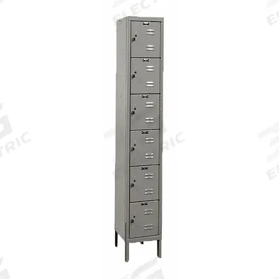 HALLOWELL Box Locker: 12 in x 12 in x 78 in, 6 Tiers, 1 Units Wide, Louvered, Padlock Hasp - Louvered Metal Box Lockers