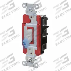 HUBBELL Wall Switch: Toggle Switch, 3-Way, Maintained, Clear, 120/277V AC, 20 A (MPN HBL1223STILC). Key specifications — Illuminated: Yes; Voltage Rating: 120/277V AC.