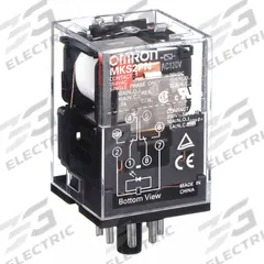 OMRON General Purpose Relay: Socket Mounted, 10 A Current Rating, 120V AC, DPDT, 8 Pins/Terminals (MPN MKS2PNAC120). Key specifications — Brand: OMRON; Base Type: Octal; Mounting Style: Plug-In; Pin Shape: Round; Electrical Connection: Plug-In; Manufacturer Part Number: MKS2PNAC120; Operating Current: 7 A at 250V AC (Inductive Load); Series: MK-S Series.