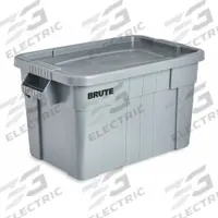 RUBBERMAID COMMERCIAL PRODUCTS Storage Tote: 20 gal, 27 7/8 in x 17 3/8 in x 15 1/8 in, Gray Body (MPN FG9S3100GRAY). Key specifications — Material: Plastic; Edge/Corner Design: Rounded; Body Color: Gray; Lid Color: Gray; Brand: RUBBERMAID COMMERCIAL PRODUCTS; NSF Certified: NSF Certified; Nestable: Nesting Capable.
