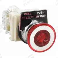 SCHNEIDER Mushroom Head Push Button: Illuminated, Mushroom Head Profile, Non-Metallic, 30 mm, SPDT (MPN 9001KR9P1RH13). Key specifications — Brand: SCHNEIDER; Action: Maintained; Series: 9001K; Push Button Material Type: Non-Metallic.
