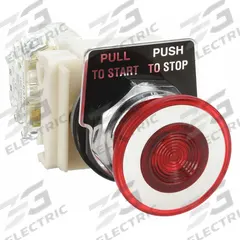 SCHNEIDER Mushroom Head Push Button: Illuminated, Mushroom Head Profile, Non-Metallic, 30 mm, SPDT (MPN 9001KR9P1RH13). Key specifications — Brand: SCHNEIDER; Action: Maintained; Series: 9001K; Push Button Material Type: Non-Metallic.