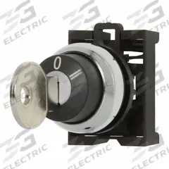 EATON Keyed Selector Switch: 3 Position, 22 mm Panel Mounting Size, Series M22 (MPN M22-WS3). Key specifications — Manufacturer Part Number: M22-WS3; Brand: EATON; Switch Action: Momentary/Maintained/Momentary; Key Removal Position: Center.