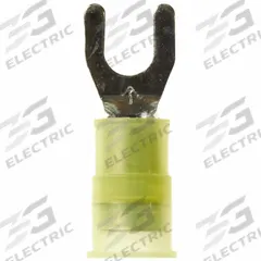 3M Fork Terminals: Yellow, Nylon, #10 Stud Size, 12 AWG – 10 AWG Wire Range, Std Fork, 600 V (MPN MNG10-10FX). Key specifications — Barrel Style: Insulation Grip; Manufacturer Part Number: MNG10-10FX; Brand: 3M.