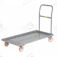 LITTLE GIANT Platform Truck: 1,600 lb, 48 in L x 24 in W x 9 in H Deck, Perforated, 12 ga Deck, Std (MPN T-520-P-LU). Key specifications — Side Panel Type: No Side Panels; Brand: LITTLE GIANT; Color: Gray; Caster/Wheel Configuration: (2) Swivel.