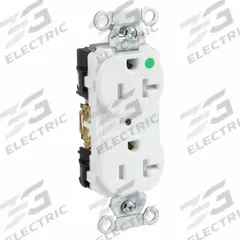 HUBBELL Receptacle: Hospital Grade Fed. Spec., Duplex, 5-20R, White, 125V AC, 20 A, 2 Pole / 3 Wire (MPN 8300WTRA)