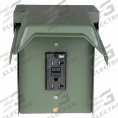 GE Unmetered Surface Power Outlet: 20 A, 120V AC, 5-20R, Includes GFCI (MPN U010010GRP). Key specifications — attr952388: GE; attr981144: Yes; attr981149: Steel; attr981159: 3R.