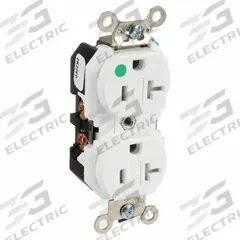 LEVITON Receptacle: Hospital Grade Fed. Spec., Duplex, 5-20R, White, 125V AC, 20 A, 2 Pole / 3 Wire (MPN 8300-SGW)