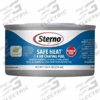 STERNO Chafing Fuel: Chafing Dishes, 4 hr, Wick, 10114. Key specifications — Application: Chafing Dishes; Manufacturer Part Number: 10114; Product Type: Safe Heat; Fuel Type: Wick; Brand: STERNO; Burn Time: 4 hr.