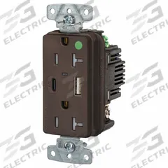 USB Receptacle: Duplex, 5-20R, 2 USB Ports, USB Type A/C, Brown, 125V AC, 20 A (MPN USB8300ACPD). Key specifications — Brand: HUBBELL.
