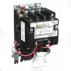 SQUARE D Magnetic Motor Starter: Non-Reversing, 3 Poles, NEMA Size 1, 27 A, 120V AC Coil (MPN 8536SCO3V02ES). Key specifications — Brand: SQUARE D; Coil Voltage: 110/120V AC; Phase: Three; Operator: None; Terminal Connection Type: Screw Clamp Terminals; Includes Pilot Light: No; Operator Controls: None; Auxiliary Contacts Included: No Auxiliary Contacts Included.