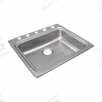 ELKAY Sink: 25 in Overall Lg, 22 in Overall Wd, 5 1/8 in Bowl Dp, 21 in Bowl Lg, 1 Bowls, 18 ga (MPN LRAD252255). Key specifications — Brand: ELKAY; Faucet Handle Type: None; Color Family: Silver/Gray.