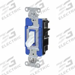 HUBBELL Wall Switch: Toggle Switch, Single Pole, Maintained, White, 120/277V AC, 15 A (MPN HBL1201STW). Key specifications — Illuminated: No; Voltage Rating: 120/277V AC.