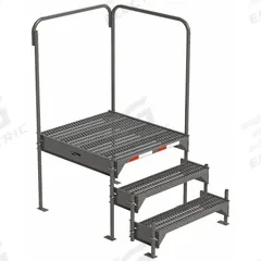 EGA Work Platform: 2.3 ft Platform Ht - Max, 34.6 in x 38.3 in, Steel, 500 lb Load Capacity (MPN CW4-27-3-3). Key specifications — Folding: Not Foldable; Mobility: Stationary; Use Location: Indoor; Brand: EGA; Color: Gray; Exit Direction: Right; Height Adjustability: Adjustable Height; Includes Handrails: Handrails Included.