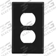 HUBBELL Wall Plate: Duplex Outlet, 1 Gang, Black, Std Size (MPN P8BK). Key specifications — Brand: HUBBELL; Material: Polycarbonate.