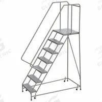 BALLYMORE Rolling Ladder: 5.8 ft Platform Ht, Assembled, Aluminum, Wt-Actuated, Perforated (MPN WLAR107246-D4). Key specifications — Includes Handrails: Handrails Included; Material: Aluminum; Brand: BALLYMORE; Color: Gray.