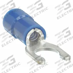 GRAINGER Fork Terminals: Blue, Vinyl, #6 Stud Size, 16 AWG – 14 AWG Wire Range, Locking Fork, 600 V (MPN 4FRD5). Key specifications — Barrel Style: Funnel Entry; Manufacturer Part Number: 4FRD5; Brand: GRAINGER.
