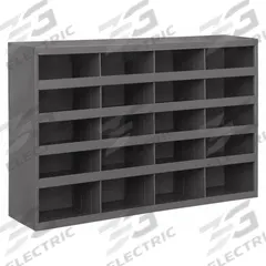 DURHAM MFG Pigeonhole Bin Unit: 34 in x 8 1/2 in x 24 in, 20 Compartments, Gray, Steel (MPN 394-95). Key specifications — attr7229: Steel; attr38869: DURHAM MFG; attr38873: Gray.