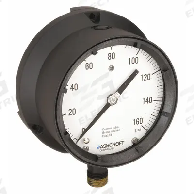 ASHCROFT Process Pressure Gauge: 0 psi to 160 psi, White, 4 1/2 in Dial, 1/2 in NPT Male - Vibration-Resistant Brass/Bronze Wetted Parts & Plastic Casing