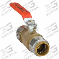 SHARKBITE MAX Manual Two-Way Ball Valve: 3/4 in, Brass, Straight, Push x Push, Full Port Ball Port (MPN UR22185G). Key specifications — Brand: SHARKBITE MAX; Handle: Locking Lever.